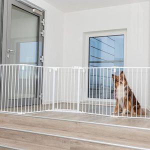 5 Panel Dog Metal Barrier with Gate Opening - Keep Your Dog Safe and Secure (300cm Max Width x 76.5cm High)