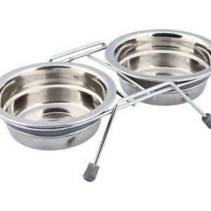 Dog High Feeder - Stainless Steel Bowls with Stand. Silicon Rings So No Rattle!