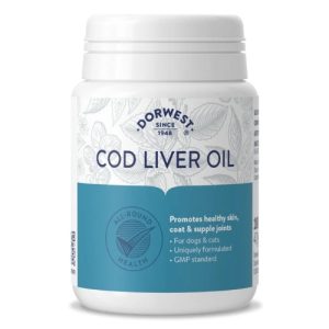 Dorwest Cod Liver Oil Capsules for Dogs - Omega 3 for Healthy Joints & Bones 100 or 200 Capsules